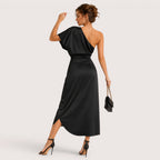 Leighton | Damen One-Shoulder Cocktail Midikleid Mit Seitenschlitz