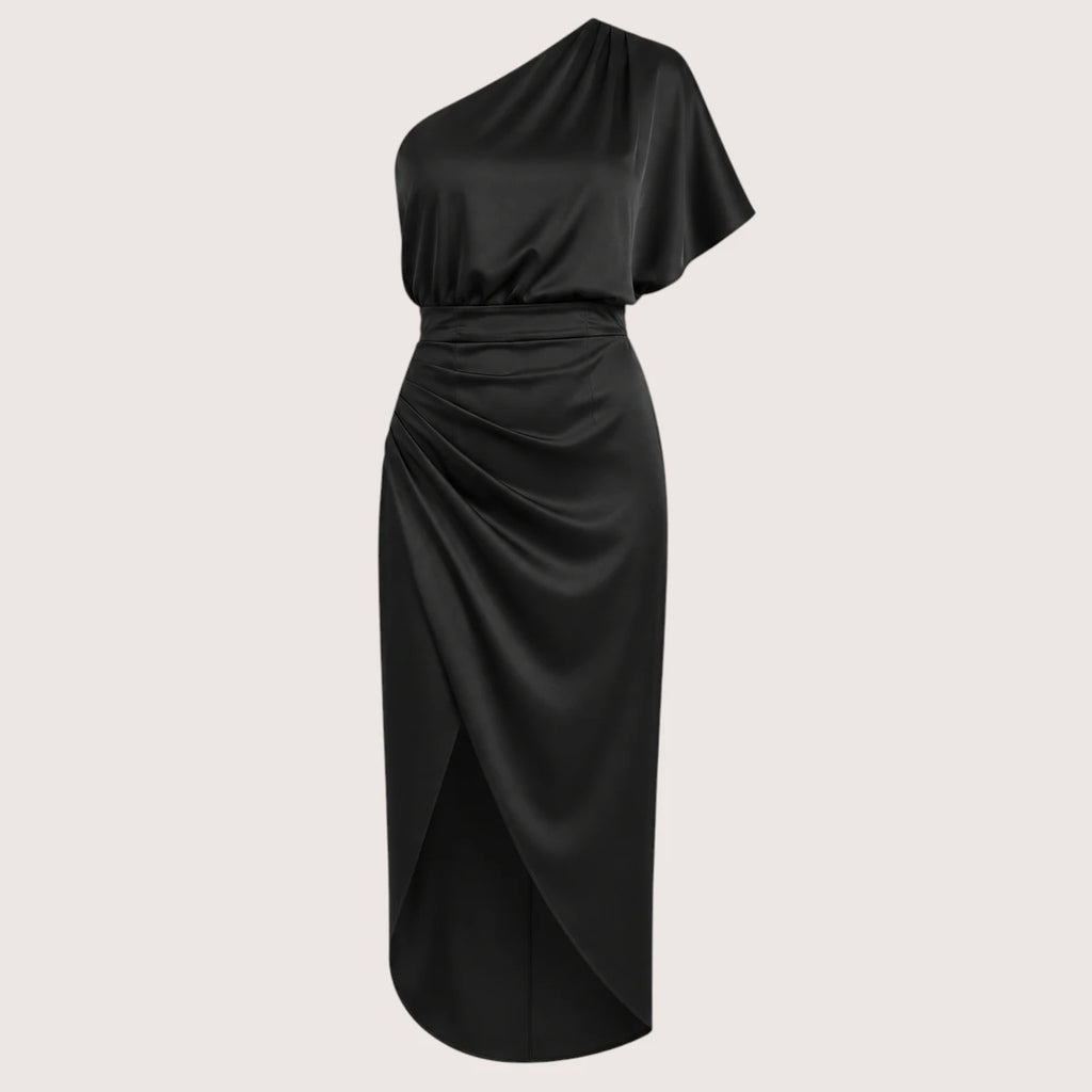 Leighton | Damen One-Shoulder Cocktail Midikleid Mit Seitenschlitz