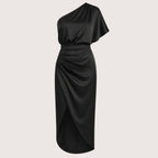 Leighton | Damen One-Shoulder Cocktail Midikleid Mit Seitenschlitz