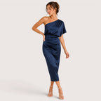 Leighton | Damen One-Shoulder Cocktail Midikleid Mit Seitenschlitz