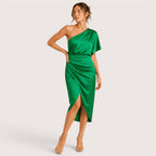 Leighton | Damen One-Shoulder Cocktail Midikleid Mit Seitenschlitz