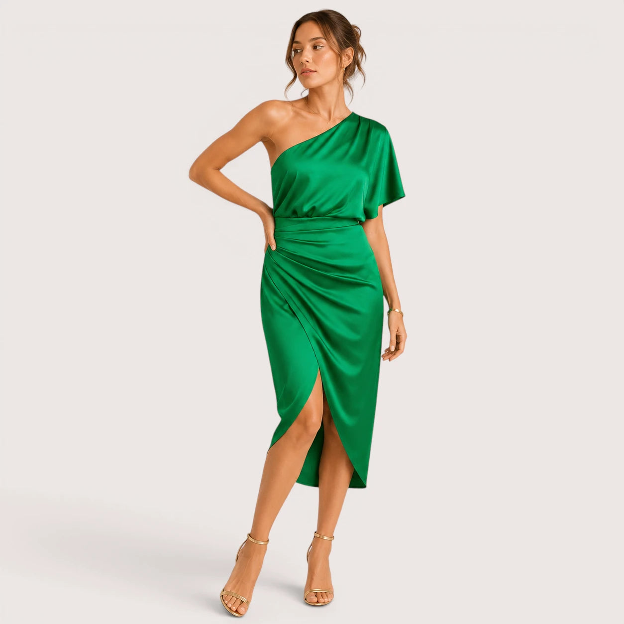 Leighton | Damen One-Shoulder Cocktail Midikleid Mit Seitenschlitz