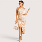 Leighton | Damen One-Shoulder Cocktail Midikleid Mit Seitenschlitz