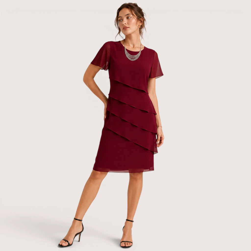Sabrina | Damen Asymmetrisches Knielanges Kleid Mit Lagen