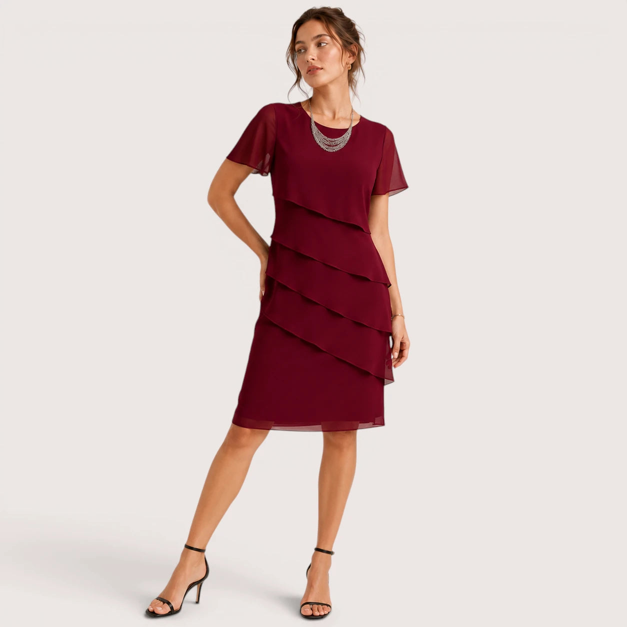 Sabrina | Damen Asymmetrisches Knielanges Kleid Mit Lagen