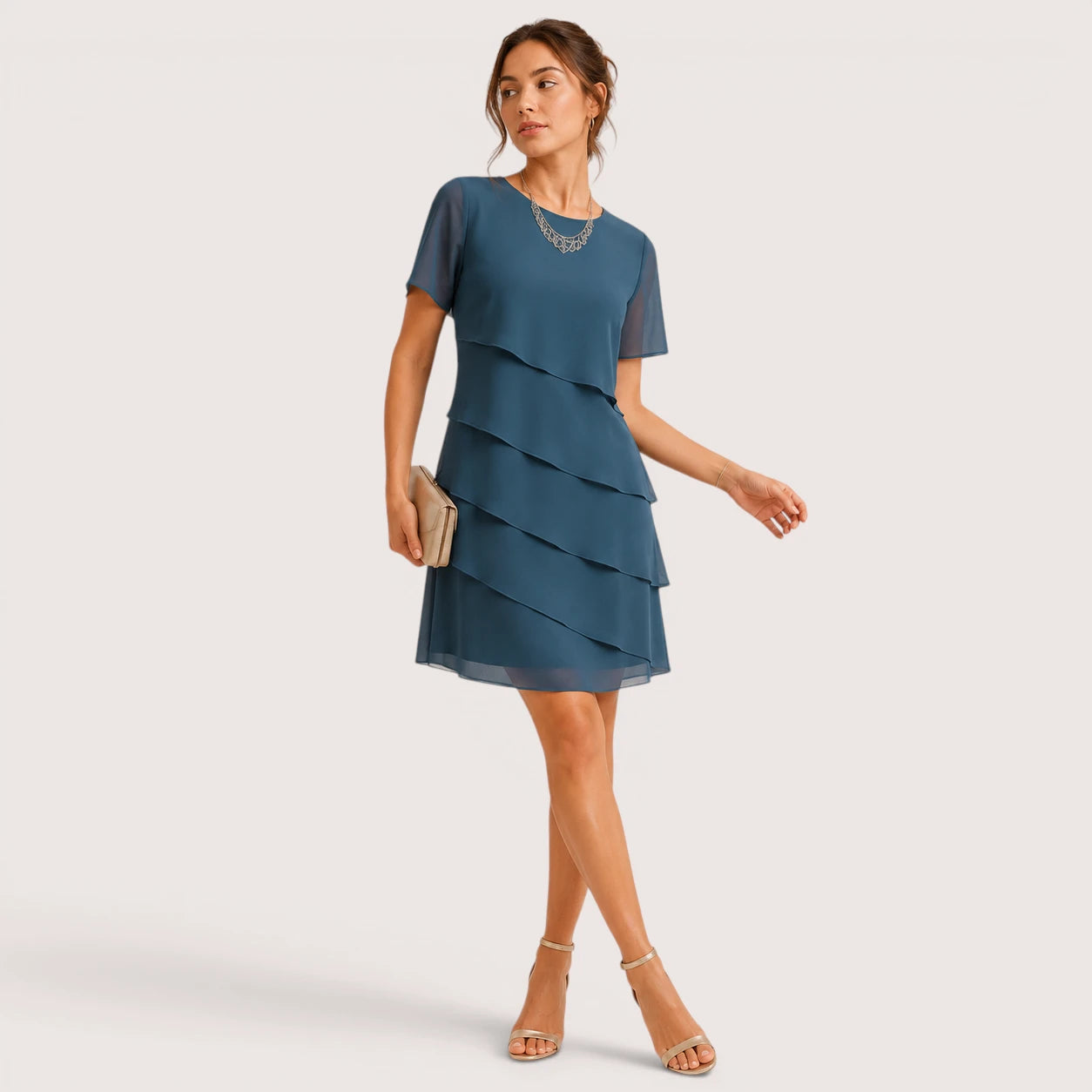 Sabrina | Damen Asymmetrisches Knielanges Kleid Mit Lagen