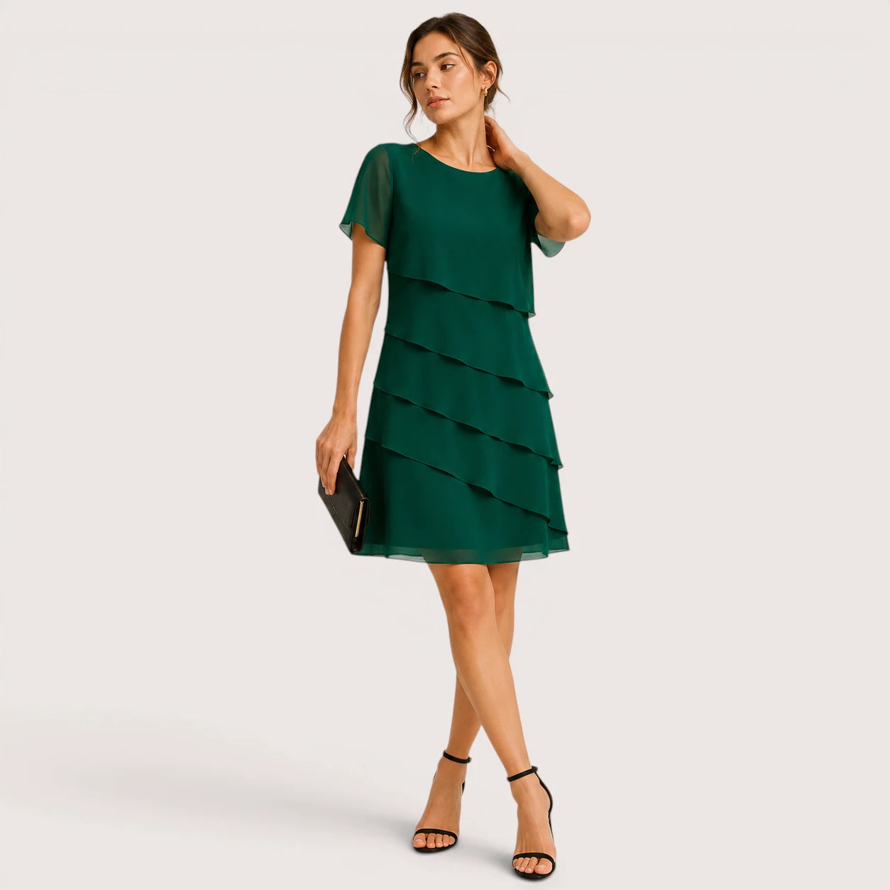 Sabrina | Damen Asymmetrisches Knielanges Kleid Mit Lagen