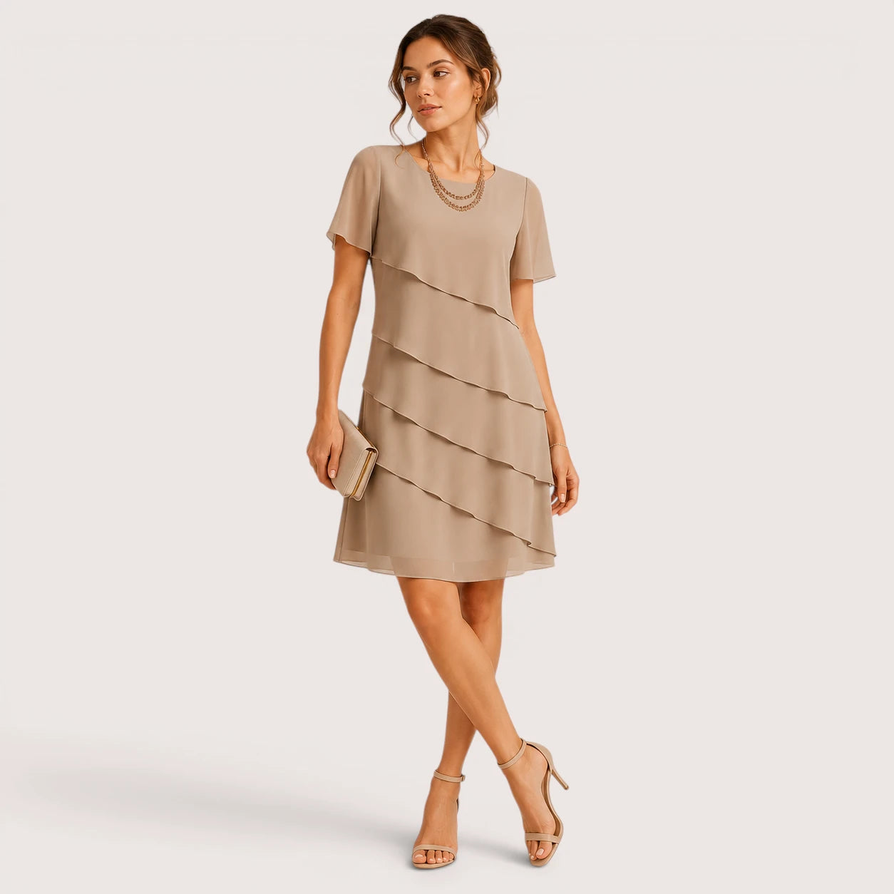 Sabrina | Damen Asymmetrisches Knielanges Kleid Mit Lagen
