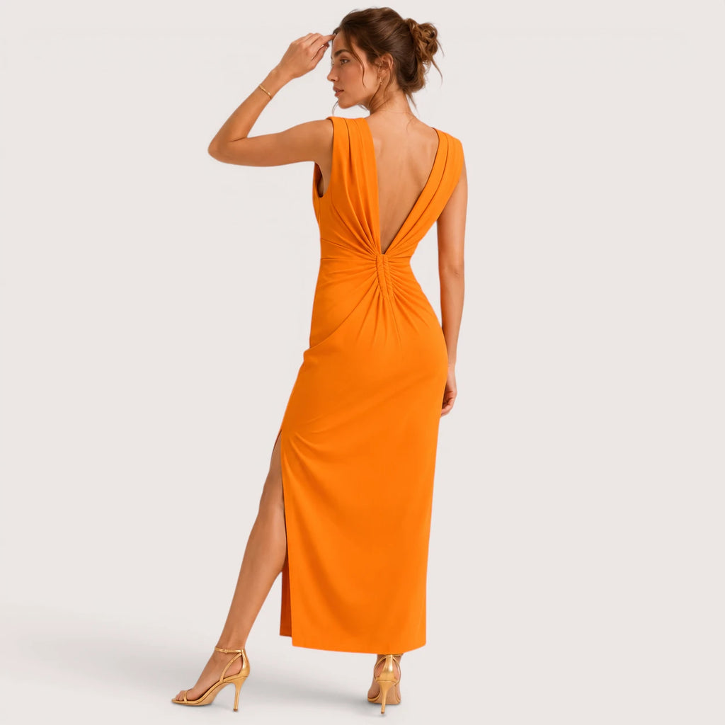 Gemma | Damen Ärmelloses Cocktail Midikleid Mit Frontschlitz