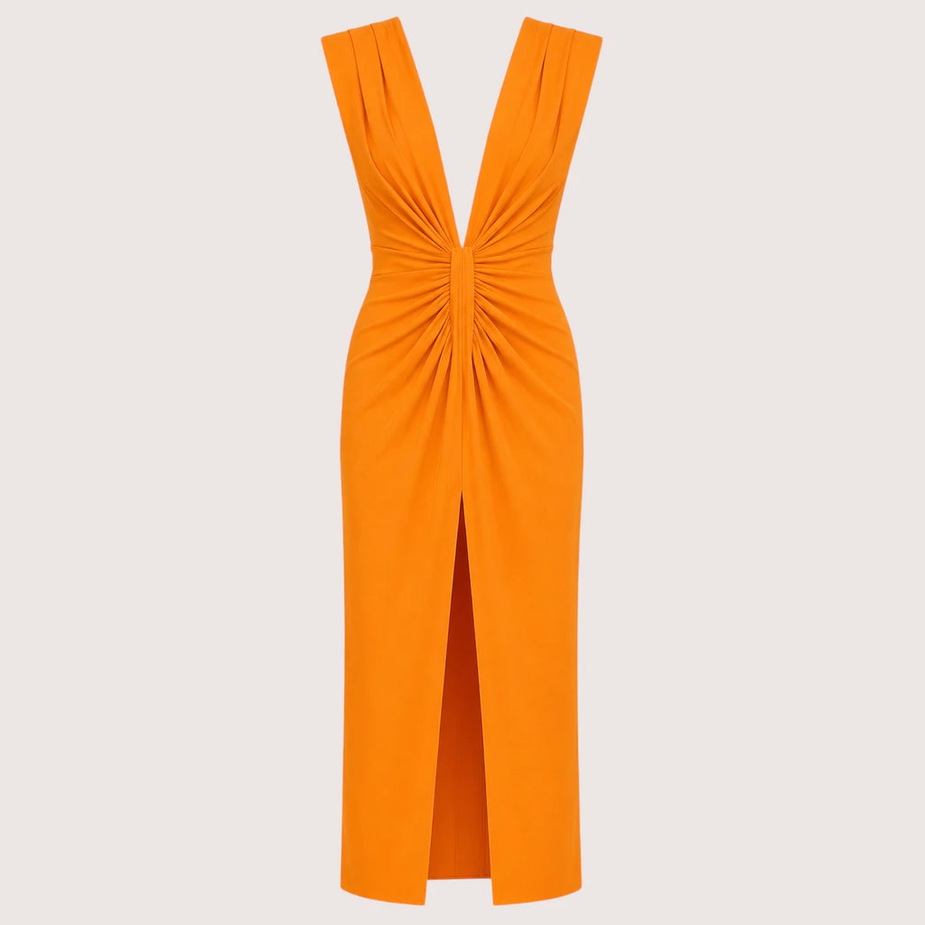 Gemma | Damen Ärmelloses Cocktail Midikleid Mit Frontschlitz