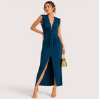 Gemma | Damen Ärmelloses Cocktail Midikleid Mit Frontschlitz