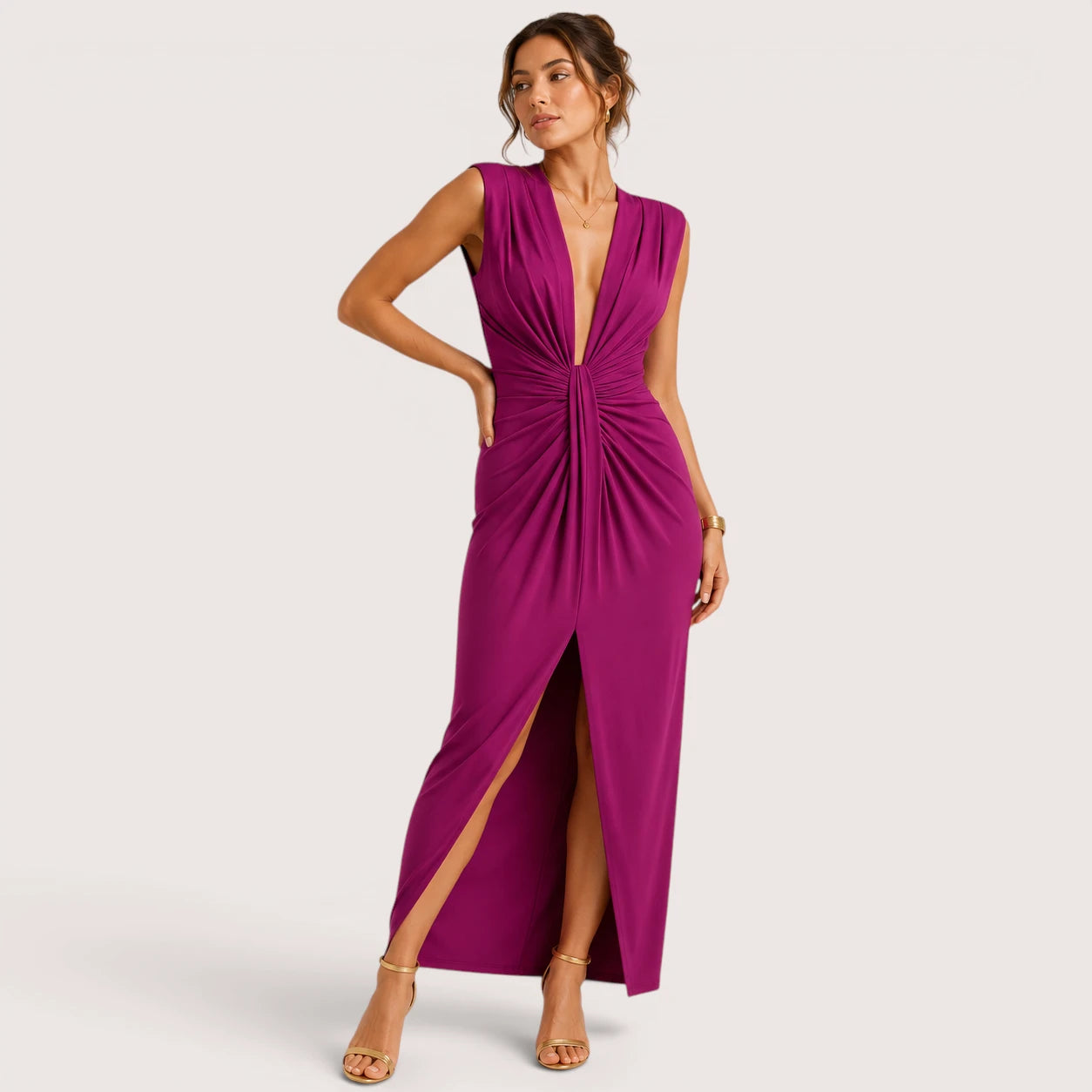Gemma | Damen Ärmelloses Cocktail Midikleid Mit Frontschlitz