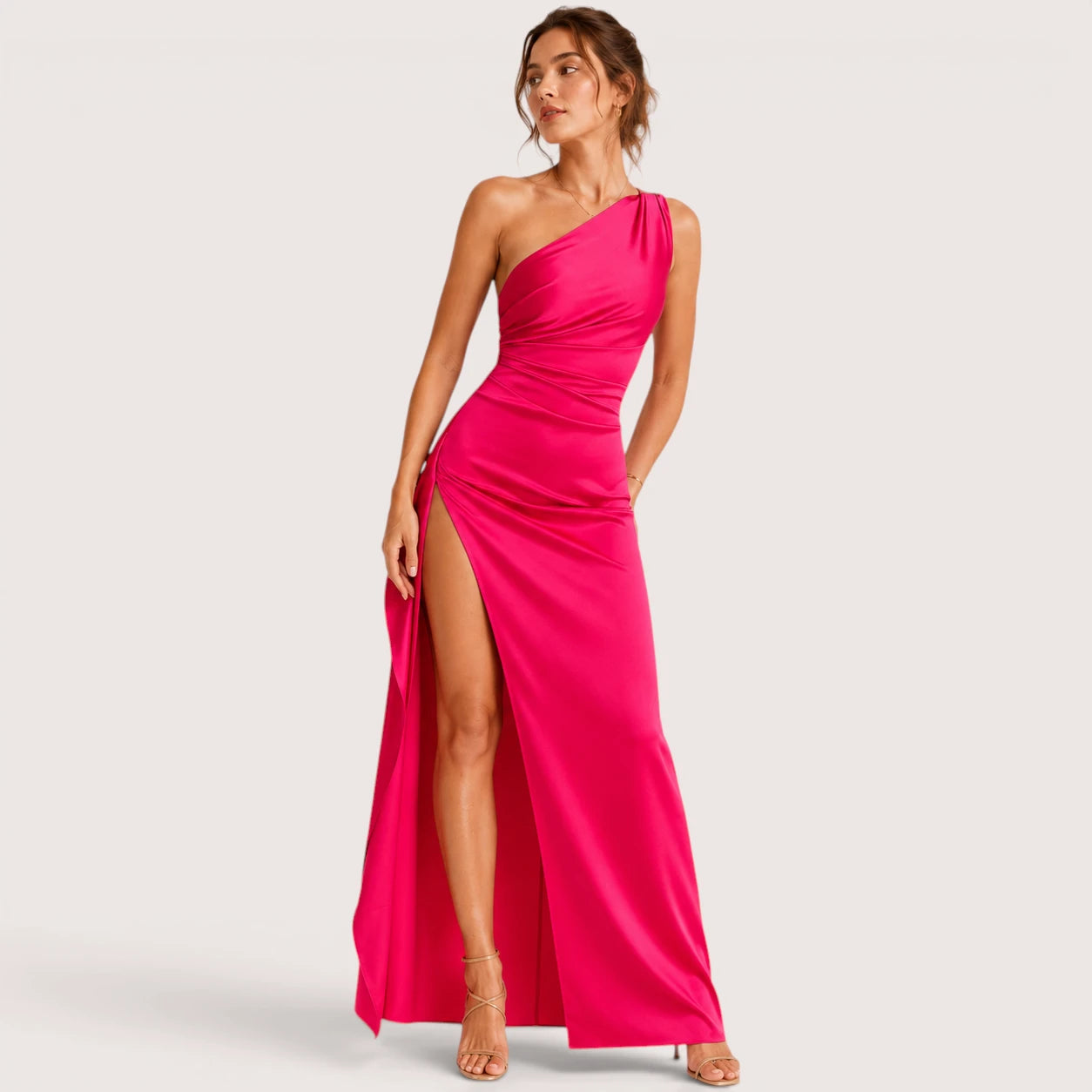 Aubrey | Damen One-Shoulder Maxikleid Mit Hohem Schlitz