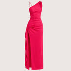 Aubrey | Damen One-Shoulder Maxikleid Mit Hohem Schlitz