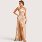 Aubrey | Damen One-Shoulder Maxikleid Mit Hohem Schlitz
