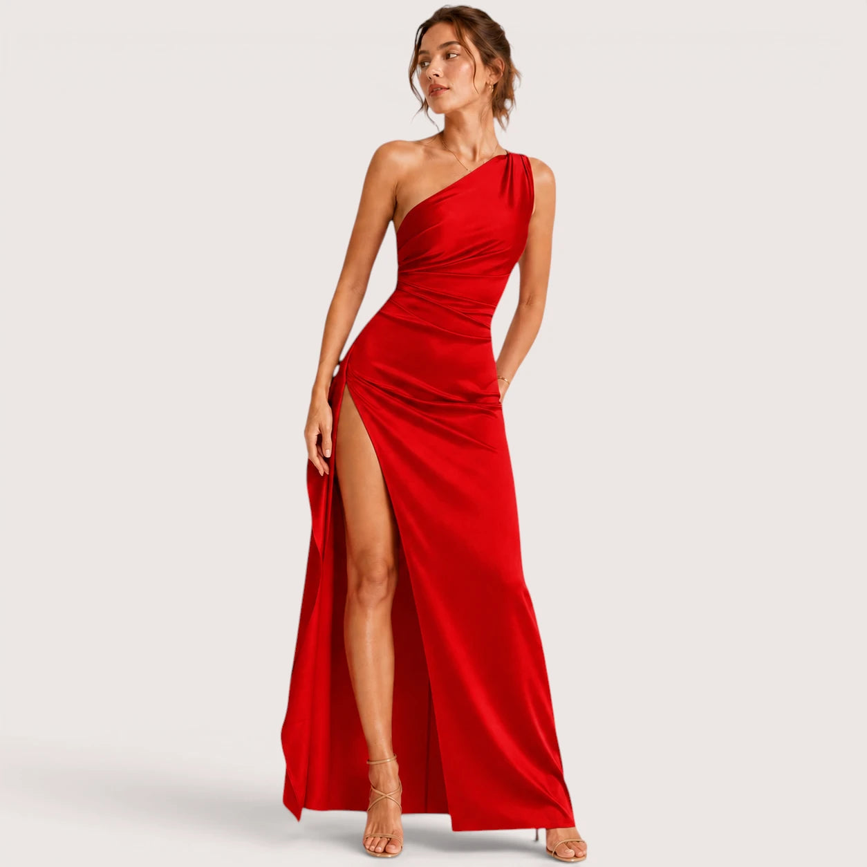 Aubrey | Damen One-Shoulder Maxikleid Mit Hohem Schlitz