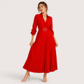 Delia | Damen Plissee Midikleid Mit Gürtel