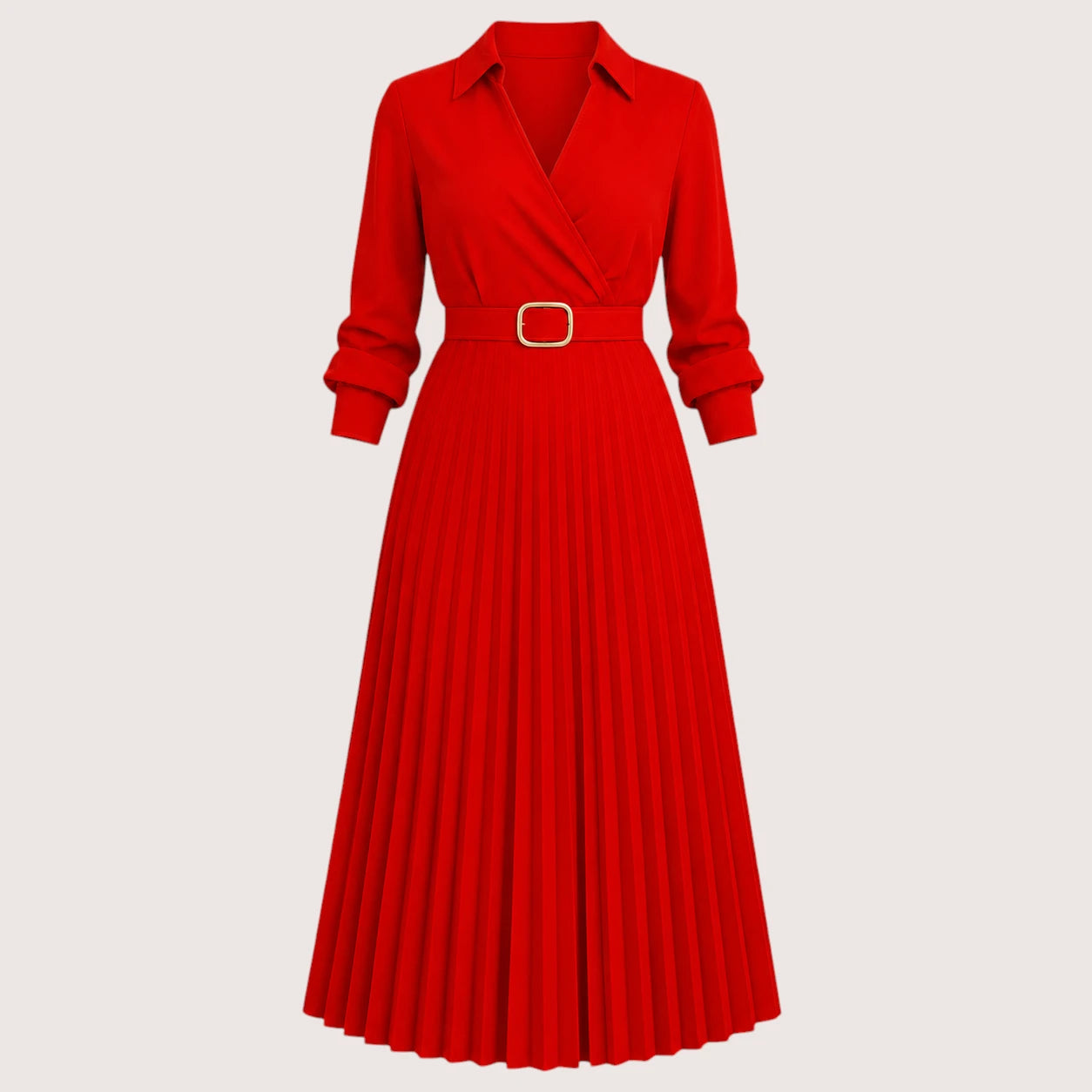 Delia | Damen Plissee Midikleid Mit Gürtel