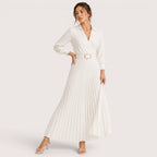 Delia | Damen Plissee Midikleid Mit Gürtel