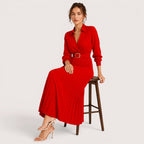 Delia | Damen Plissee Midikleid Mit Gürtel