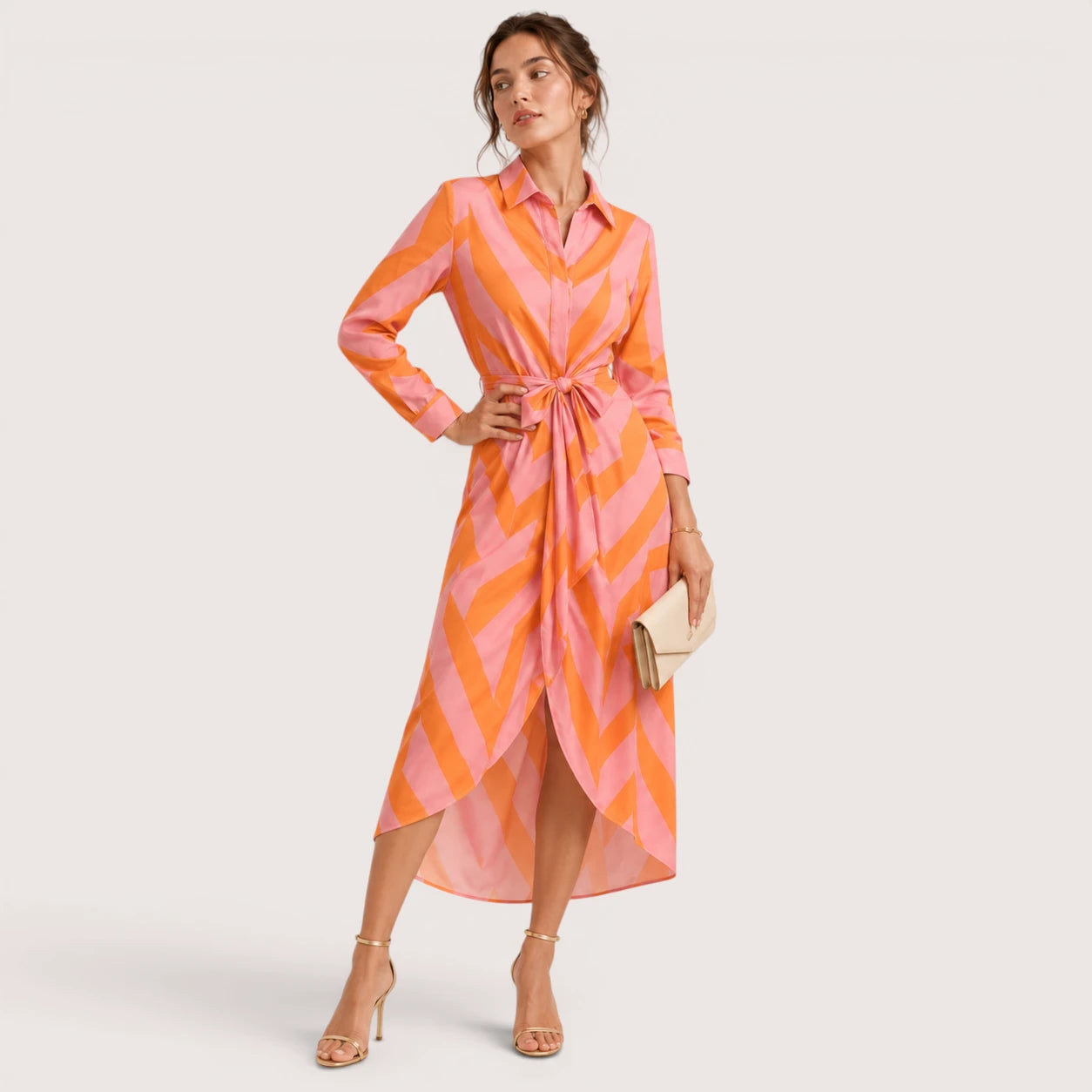 Harlow | Damen Kleid Mit Geometrischem Print Und Taillengürtel