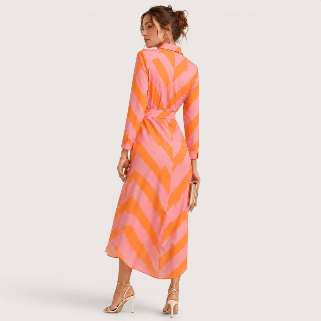 Harlow | Damen Kleid Mit Geometrischem Print Und Taillengürtel