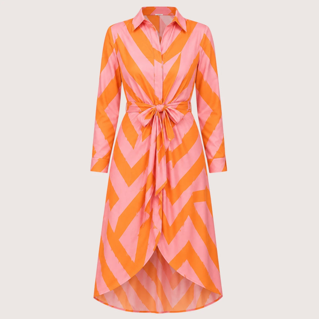 Harlow | Damen Kleid Mit Geometrischem Print Und Taillengürtel