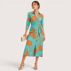 Harlow | Damen Kleid Mit Geometrischem Print Und Taillengürtel