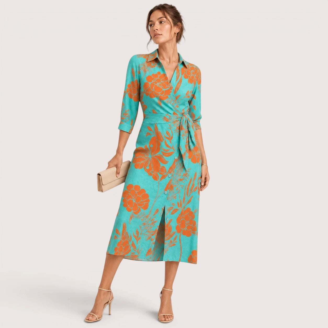 Harlow | Damen Kleid Mit Geometrischem Print Und Taillengürtel