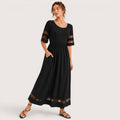 Brianna | Damen Kurzarm Maxikleid Mit Transparentem Einsatz