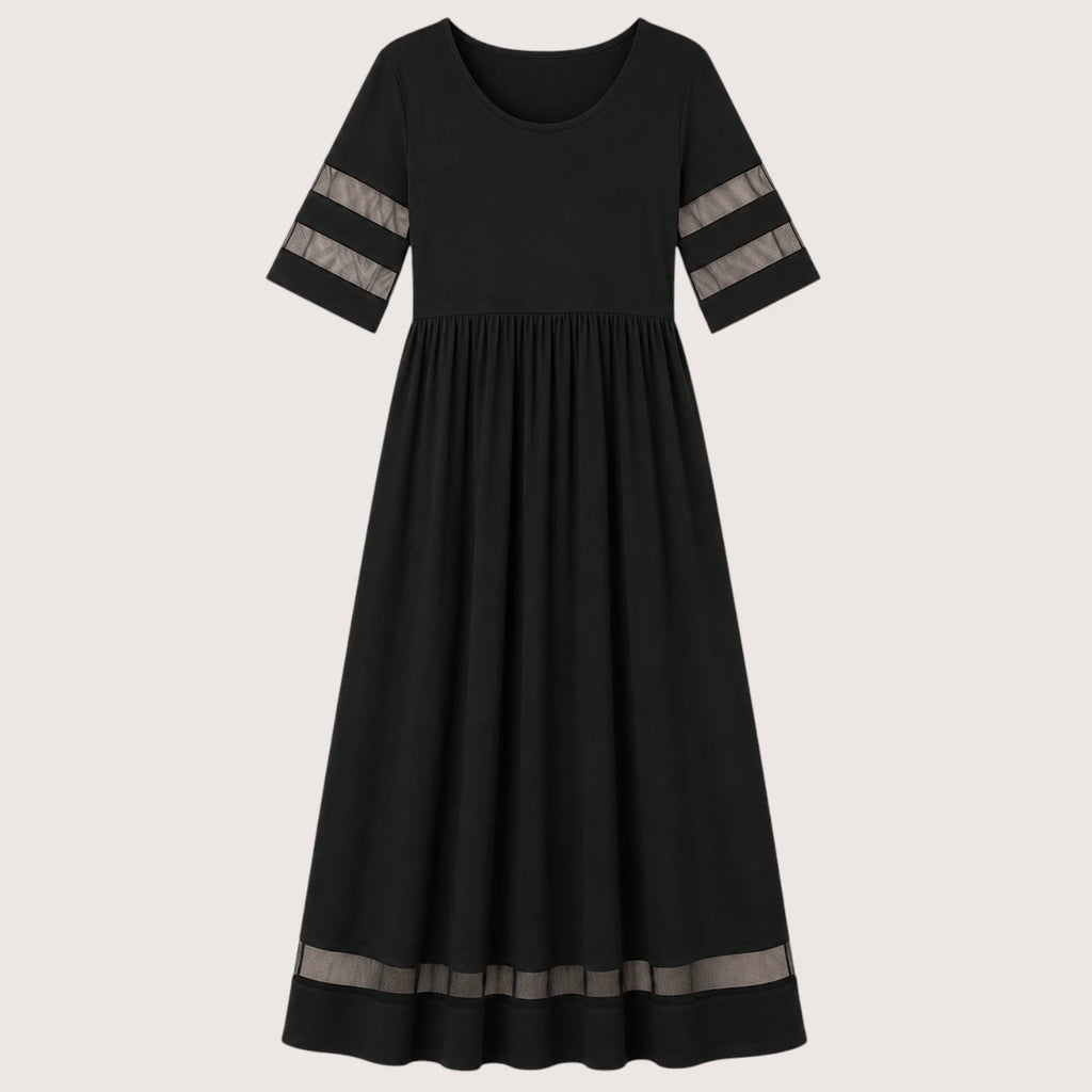 Brianna | Damen Kurzarm Maxikleid Mit Transparentem Einsatz