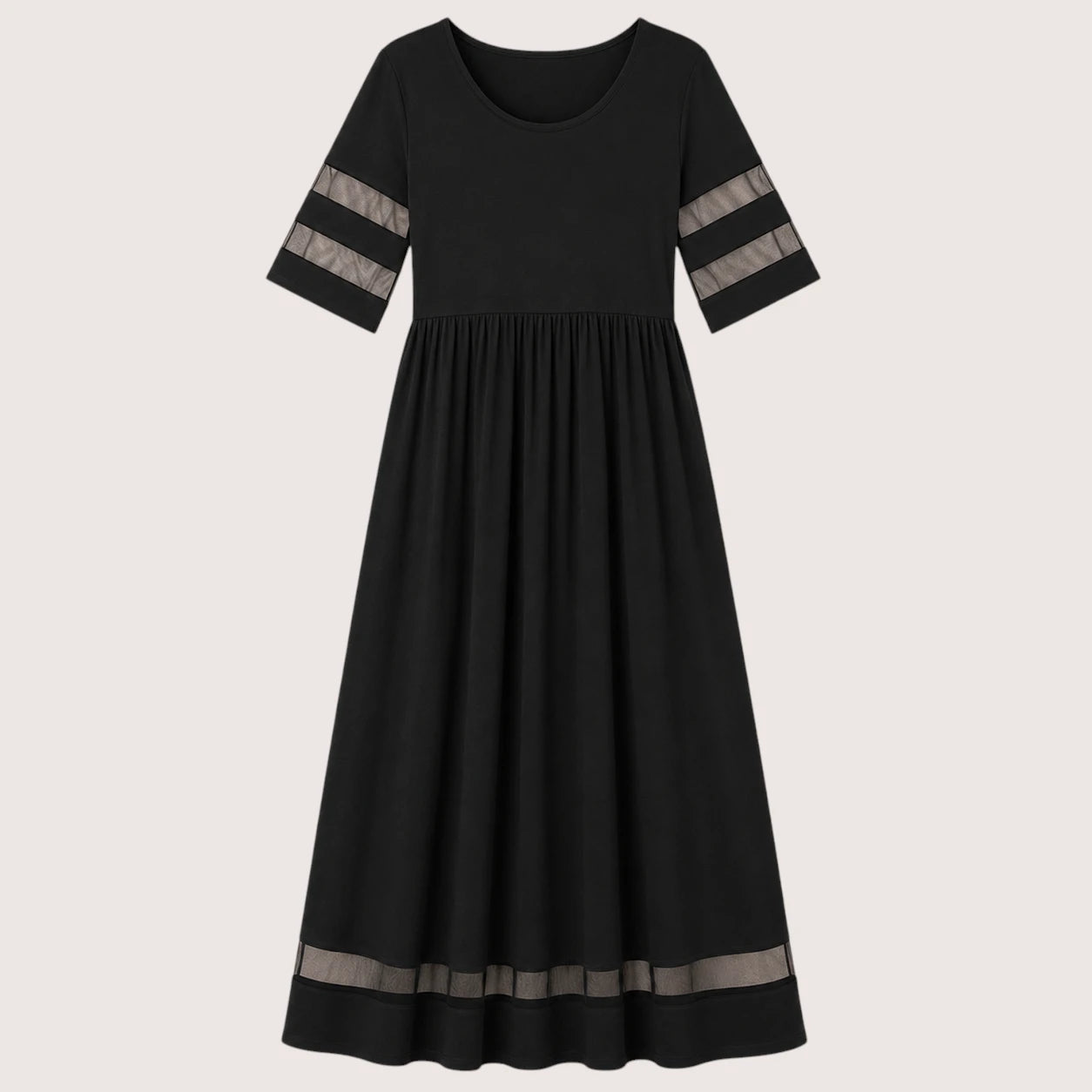Brianna | Damen Kurzarm Maxikleid Mit Transparentem Einsatz