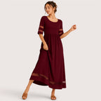Brianna | Damen Kurzarm Maxikleid Mit Transparentem Einsatz