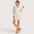 Celine | Damen Langarm Spitzen Hemdblusenkleid Mit Taillengürtel