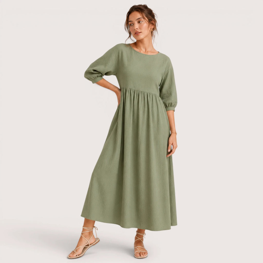 Marina | Damen Midikleid Mit Dreiviertelärmeln Und Seitentaschen