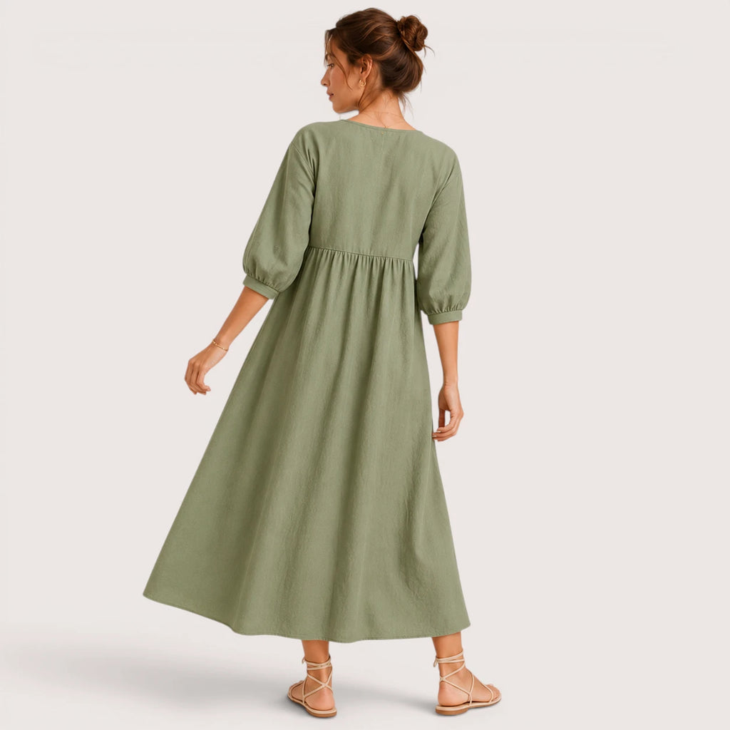 Marina | Damen Midikleid Mit Dreiviertelärmeln Und Seitentaschen