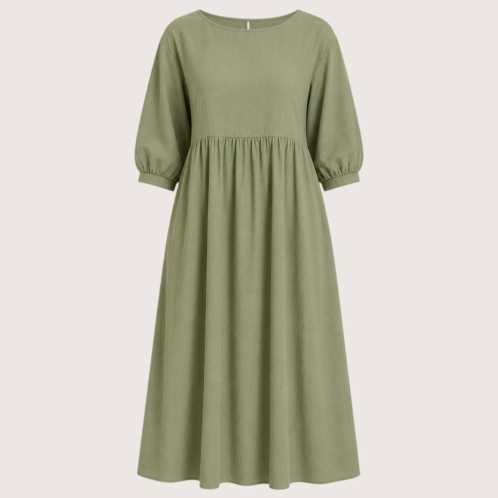 Marina | Damen Midikleid Mit Dreiviertelärmeln Und Seitentaschen