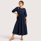 Marina | Damen Midikleid Mit Dreiviertelärmeln Und Seitentaschen
