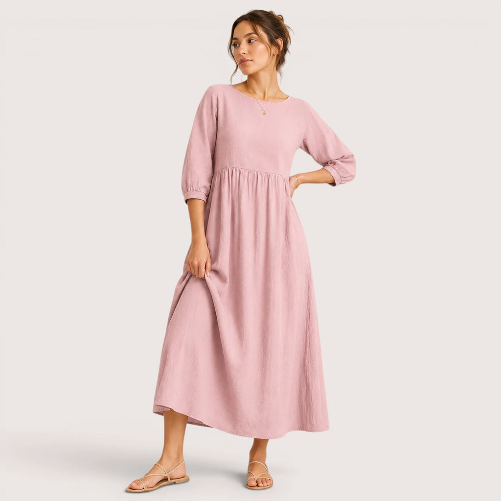 Marina | Damen Midikleid Mit Dreiviertelärmeln Und Seitentaschen
