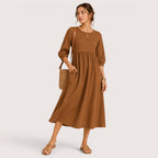Marina | Damen Midikleid Mit Dreiviertelärmeln Und Seitentaschen
