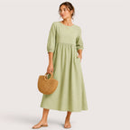 Marina | Damen Midikleid Mit Dreiviertelärmeln Und Seitentaschen