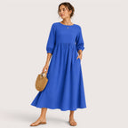Marina | Damen Midikleid Mit Dreiviertelärmeln Und Seitentaschen