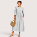 Marina | Damen Midikleid Mit Dreiviertelärmeln Und Seitentaschen