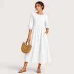 Marina | Damen Midikleid Mit Dreiviertelärmeln Und Seitentaschen