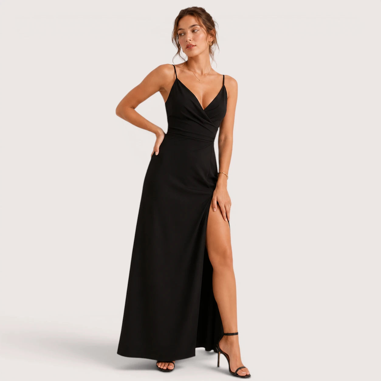 Elodie | Damen Ärmelloses V-Ausschnitt Maxikleid Mit Seitenschlitz