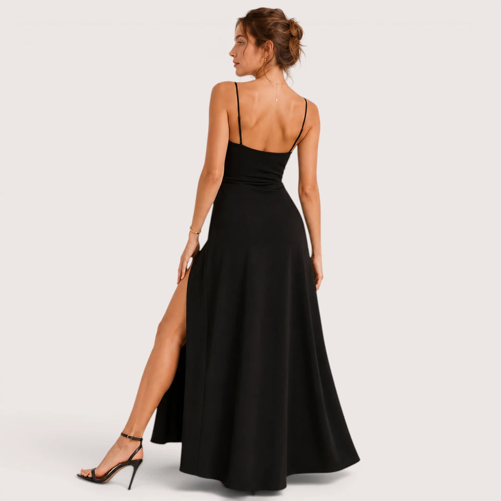 Elodie | Damen Ärmelloses V-Ausschnitt Maxikleid Mit Seitenschlitz
