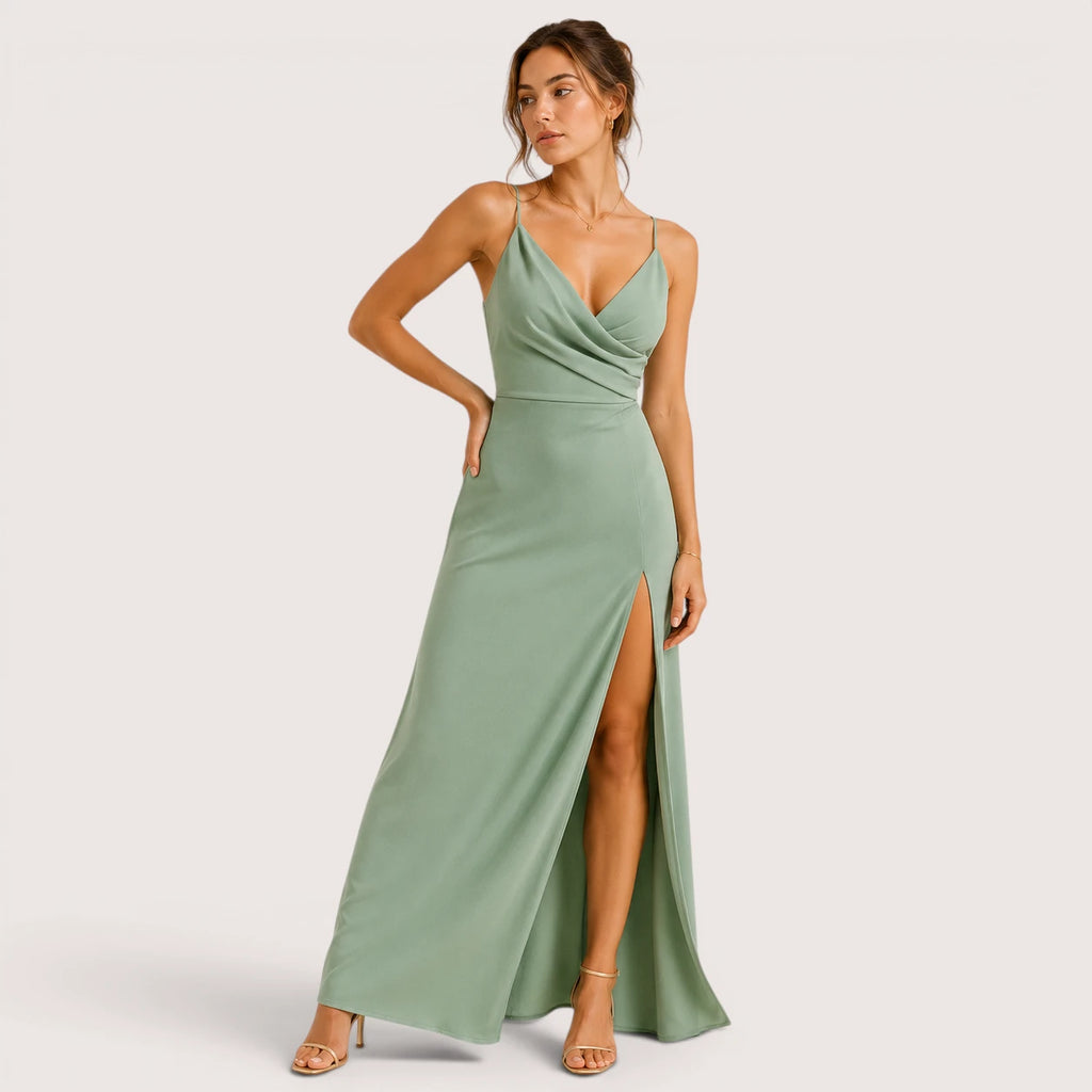 Elodie | Damen Ärmelloses V-Ausschnitt Maxikleid Mit Seitenschlitz