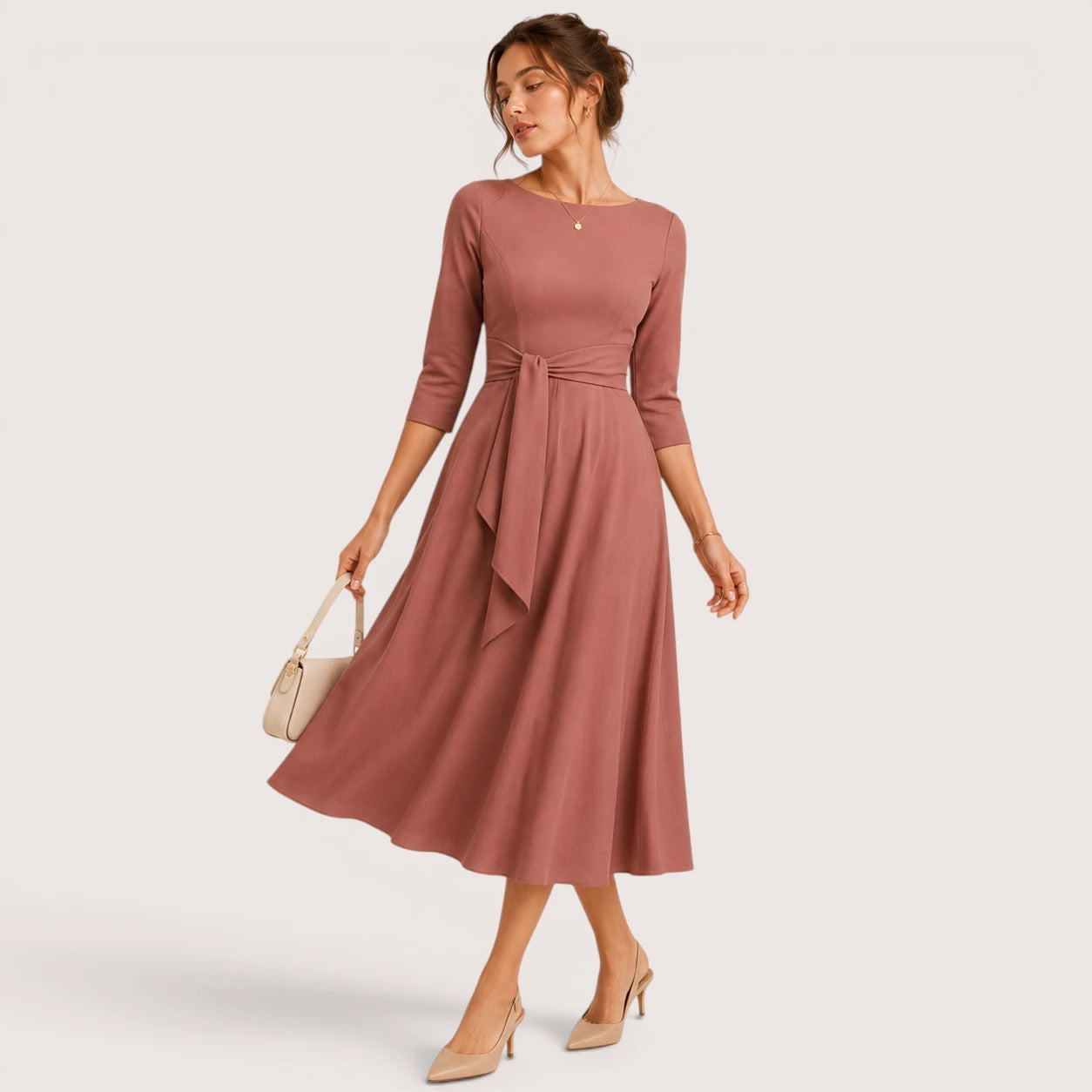 Rosalind | Damen Midikleid Mit Taillenschleife