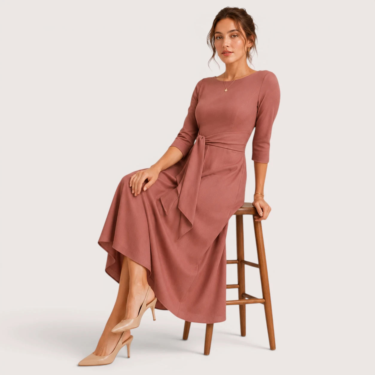 Rosalind | Damen Midikleid Mit Taillenschleife