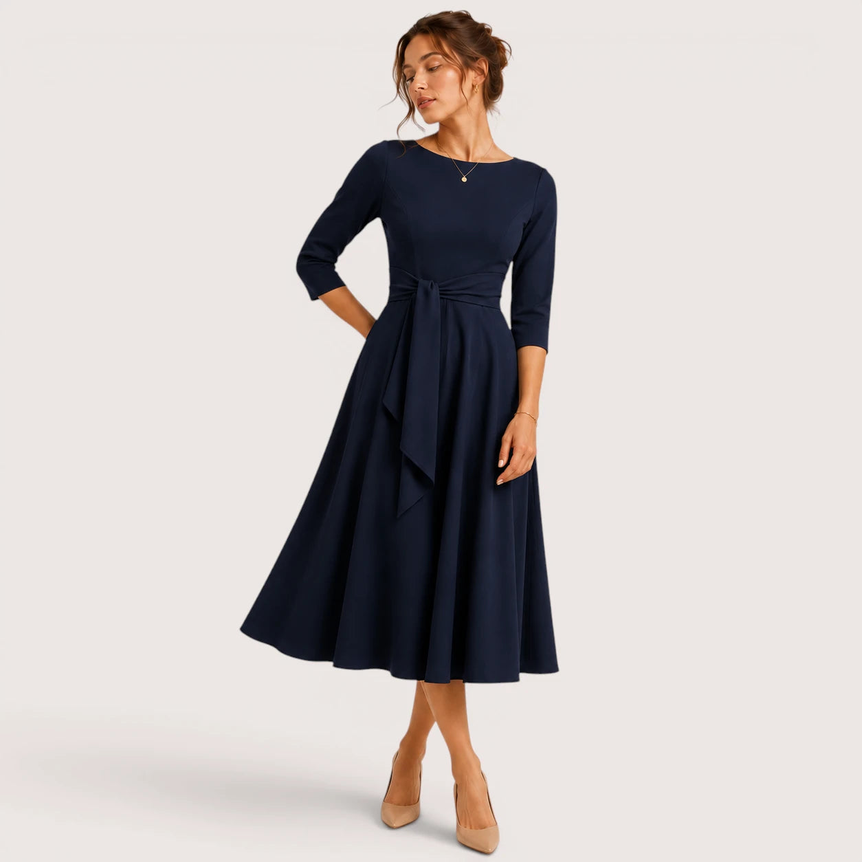 Rosalind | Damen Midikleid Mit Taillenschleife
